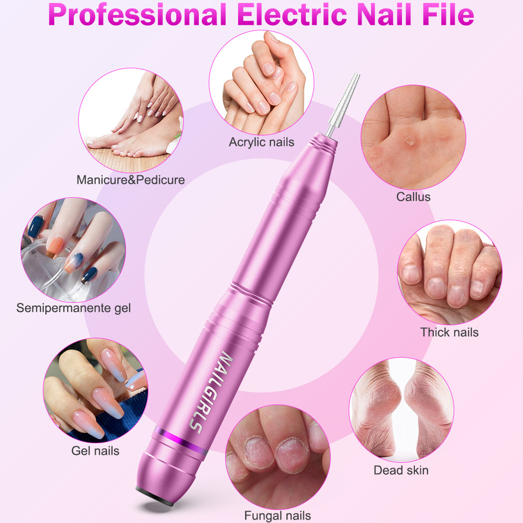 NAILGIRLS Electric Nail File, Portable Nail Drill USB 25000RPM Professional Nail Drill Machine for Acrylic Gel Nails Efile E File Manicure Pedicure Polishing Shape Tools for Home Salon Use-Pink